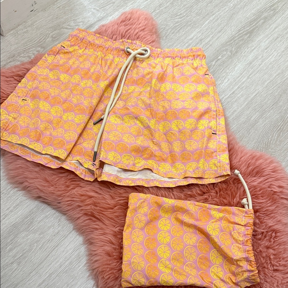 Vibrant Citrus Print Swim Shorts with Pouch